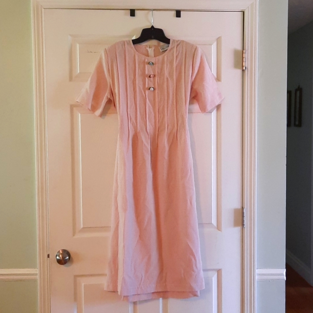 Classic Pink Midi Dress with Front Button Detail